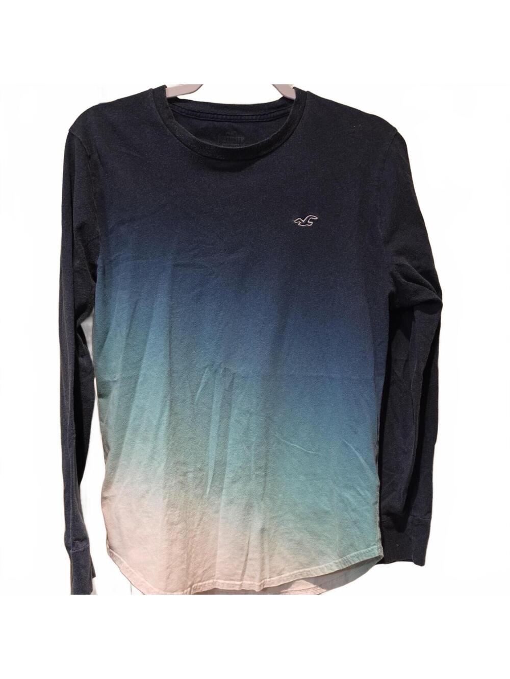 Hollister Men’s Ombre Long Sleeve Tee - Navy, Teal, Light Gray , white.  size M
